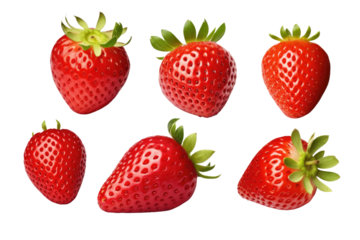 A photograph showcasing six strawberries arranged. on a White or Clear Surface PNG Transparent Background.