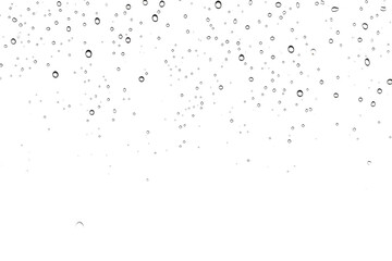 Numerous water droplets are scattered across a plain white backdrop, creating a visually striking pattern. on a White or Clear Surface PNG Transparent Background. - Powered by Adobe