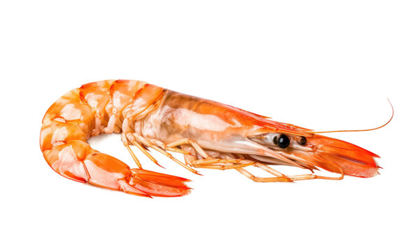 A detailed view of a shrimp up close. on a White or Clear Surface PNG Transparent Background.