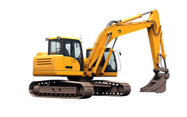 A photo of a yellow and black bulldozer captured on a plain white background, showcasing the powerful machinery in action. on a White or Clear Surface PNG Transparent Background.
