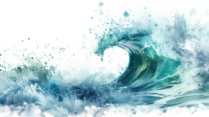 An abstract depiction of a powerful ocean wave, capturing the dynamic interaction of blue, aqua, and teal hues. - obrazy, fototapety, plakaty