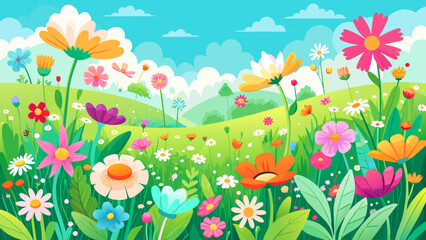 Field of Wildflowers in Cheerful Scattered Arrangement Seamless pattern
