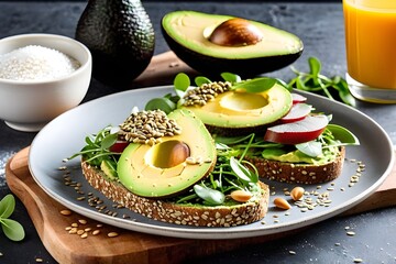 Avocado toast for breakfast or lunch with rye toast
