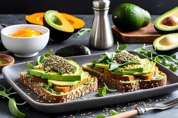 Avocado toast for breakfast or lunch with rye toast