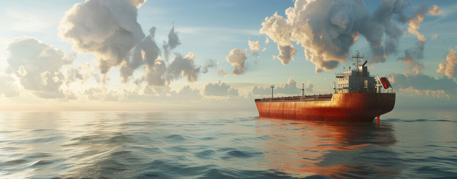 Cargo ship sailing in the sea on cloudy day