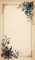 parchment paper background, with simple minimal black pen decoration in the corners 