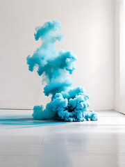 White background white floor with blue smoke