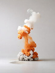 White background white floor with orange smoke