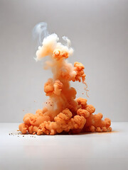 White background white floor with orange smoke