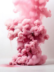White background white floor with pink smoke