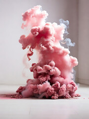 White background white floor with pink smoke