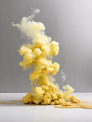 White background white floor with yellow smoke