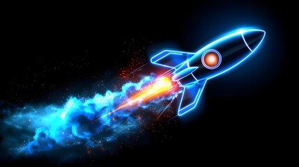 Obraz premium Rocket launch, Startup Business opportunity, Success concept, Growth and achievement