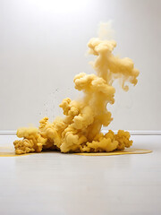 White background white floor with yellow smoke