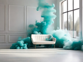 room with window and smoke
