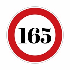 165 kmph or mph speed limit sign icon. Road side speed indicator safety element. one hundred and sixty five speed sign flat isolated on white background 