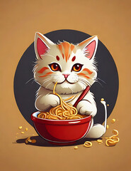 cat with a cup of noodles
