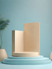 Brown natural podium product display platform 3d background abstract shadow light concept on cosmetic scene presentation stage mockup or empty beige stone pedestal beauty advertising stand backdrop.