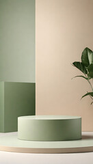 Brown natural podium product display platform 3d background abstract shadow light concept on cosmetic scene presentation stage mockup or empty beige stone pedestal beauty advertising stand backdrop.