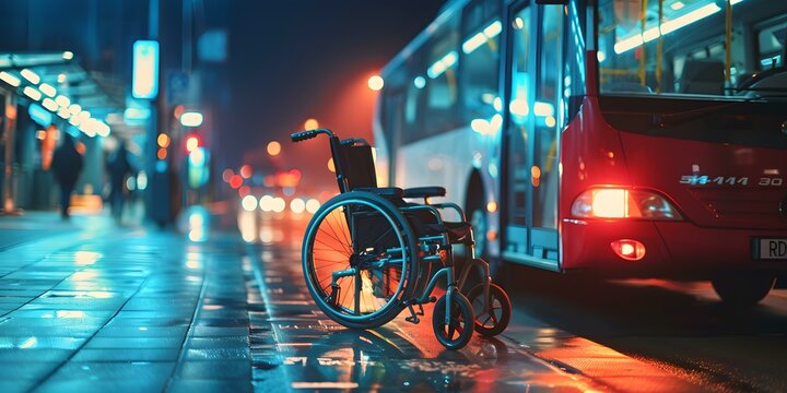 Accessible Public Transportation: Wheelchair-Friendly Buses Promote Mobility For All. Concept Public Transportation, Accessibility, Mobility, Wheelchair-Friendly Buses, Inclusivity