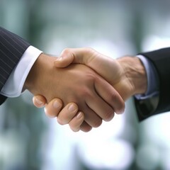 Two businessmen in suits shake hands. Make a deal. Close-up shooting