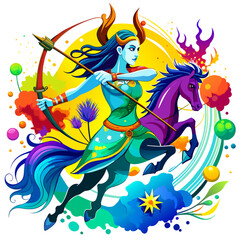 Sagittarius, Zodiac, sign, Logo, symbols, paint style, white background