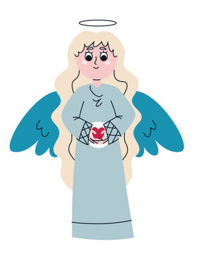 Angel front view. Cute character in doodle style.
