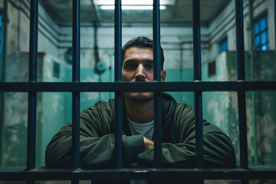 a man with his arms crossed waiting in the prison visiting room