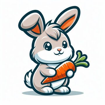 2d illustration of rabbit with carrot on white background