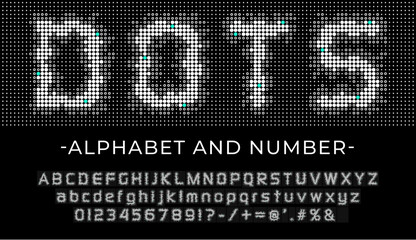 Set of letters made of dots. Dotted digital font. Led display font. Digital scoreboard alphabet.
