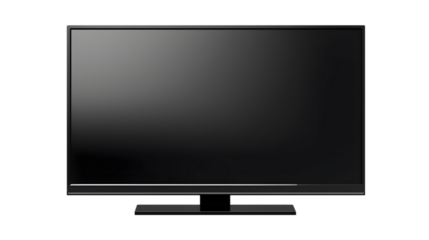 Modern large black TV, png file of isolated cutout object with shadow on white or transparent background