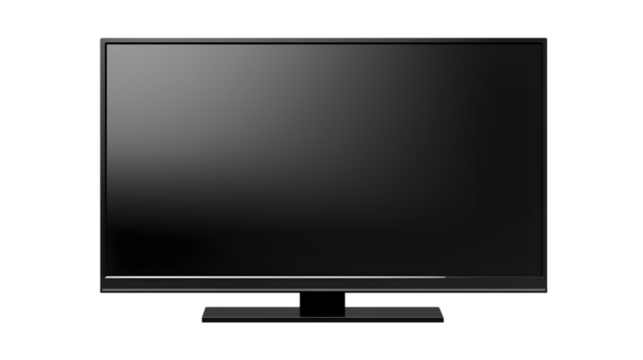 Modern large black TV, png file of isolated cutout object with shadow on white or transparent background