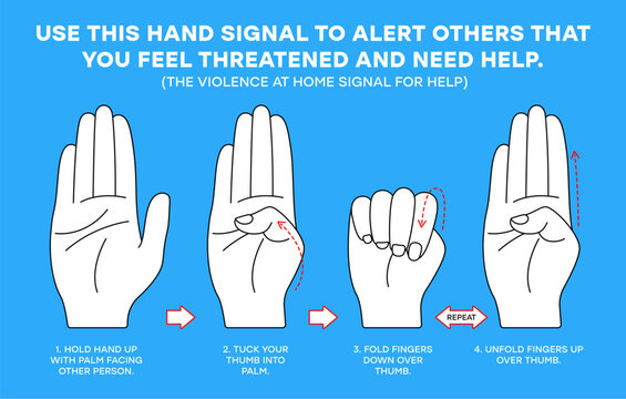 International signal for help. Single-handed gesture that can be used by an individual to alert others that you feel threatened and need help. Violence at Home Signal for Help