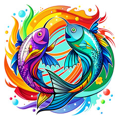 Obraz premium Pisces Zodiac, sign, Logo, symbols, paint style, white background