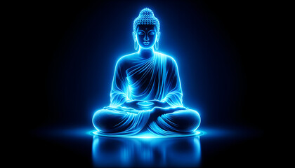 Digital enlightenment: A serene blue Buddha hologram, perfect for modern spiritual and meditative themes.
Generative AI.