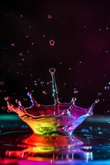 Colourful water splash, studio light, black background