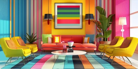 Living room interior design, Colorful pop art style background