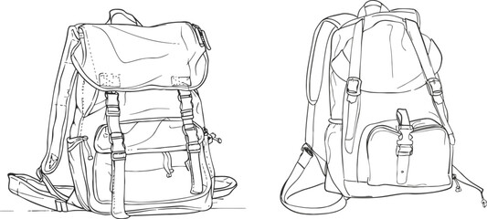 Single one line drawing of backpack for kindergarten student. - obrazy, fototapety, plakaty