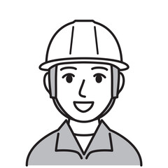 ヘルメットをかぶった男性　白黒
