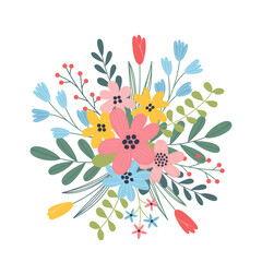 Bouquet of spring flowers on a white background. Flat design. Vector illustration for greeting card, banner, poster.