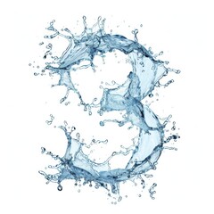 Blue water splash alphabet isolated on white background. Stylized font, capital number 3. Text made of water splashes, number 3. Transparent light blue wave in the shape of the number three. 