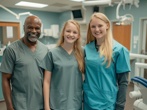 A Trio Of Dental Professionals Showing Camaraderie And Professionalism In A Dental Clinic Environment