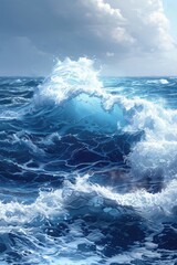 Fototapeta premium A Painting of a Wave in the Ocean