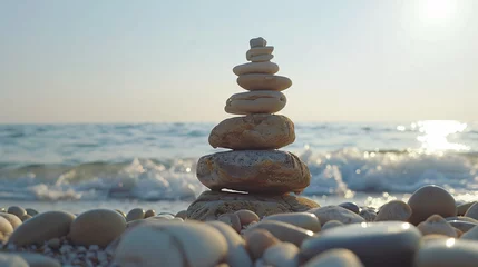 Foto auf Acrylglas Pyramid of stones on the beach © Cybonix