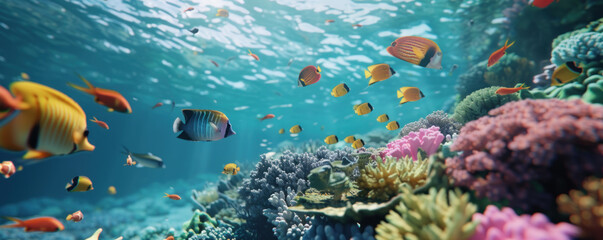 Coral reef and fish in the sea underwater view of the world
