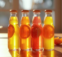 Group of Bottles Filled With Liquid on Table