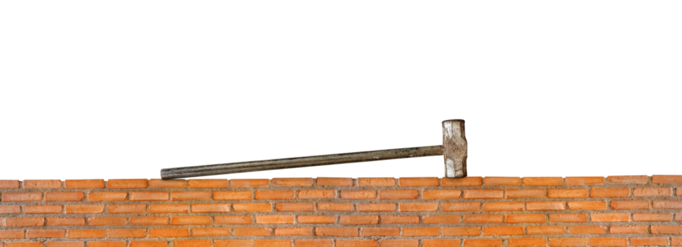 Pound hammer on red brick wall PNG transparent