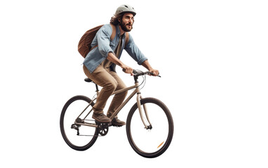 Naklejka premium A photo capturing a man riding a bike while carrying a backpack. on a White or Clear Surface PNG Transparent Background.
