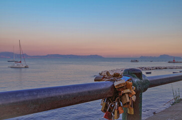 Romantic backstreet, side street or alleys in historic old town of Naples Napoli, Italy with...