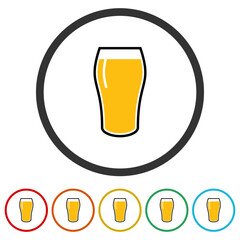 Beer glass icon. Set icons in color circle buttons